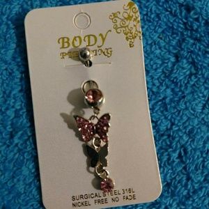 Pink and Gold Butterflies Belly Button Ring